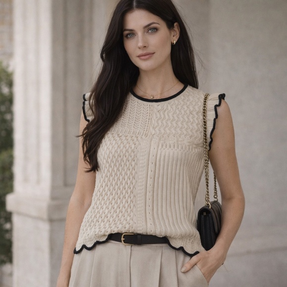 And Now This Sweaters - And Now This Cream Cable Knit Flutter Sleeve Top Size M Viscose Blend